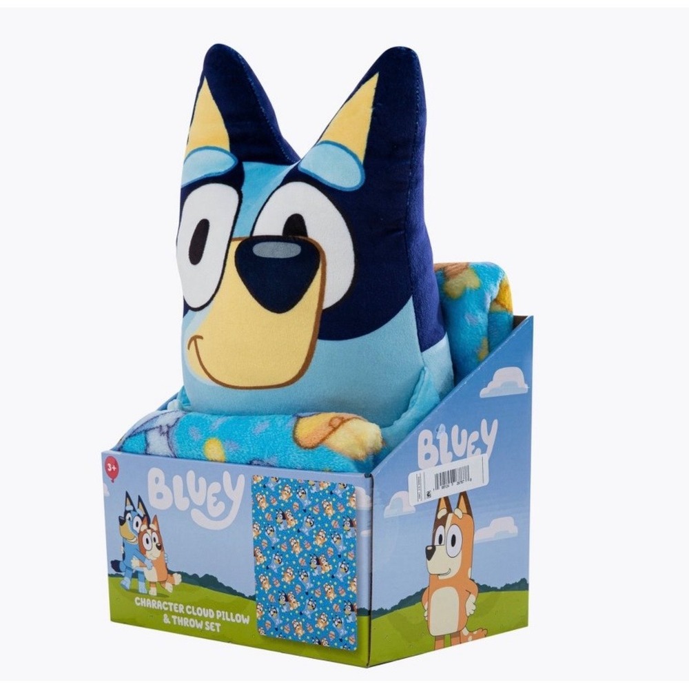 Bluey Character Cloud Pillow and Throw Set Kids Blue Fleece Blanket 40x50 NEW - Picture 2 of 5